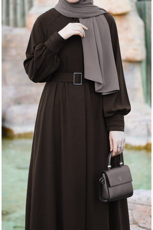 Relaxed Fit Long Crepe Ferace Dress with Adjustable Belt — Çok Renkli