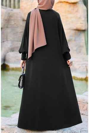 Relaxed Fit Long Crepe Ferace Dress with Adjustable Belt — Siyah