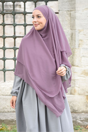 Long Layered Chiffon Khimar with Tie-Back Niqab — gul-kurusu