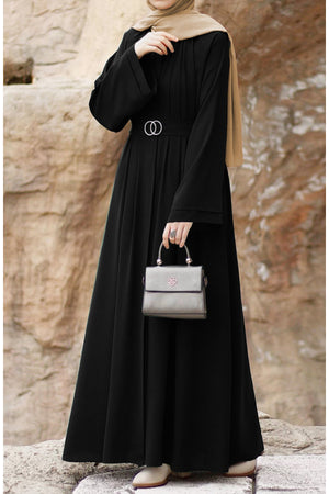 Black Relaxed Fit Crepe Abaya with Stand Collar