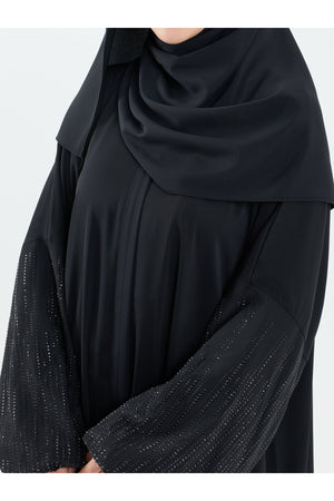 Abaya Set with Embellished Sleeves & Matching Shawl — Siyah