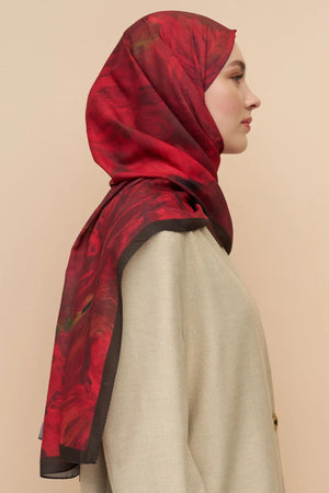 Flowing Peony Pattern Italian Silk Shawl — Bordo