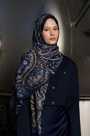 Patterned Polyester Scarf for Modest Styling — Lacivert