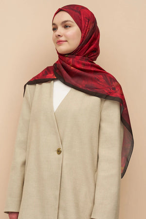 Flowing Peony Pattern Italian Silk Shawl — Bordo
