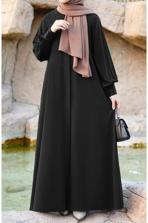 Relaxed Fit Long Crepe Ferace Dress with Adjustable Belt — Siyah