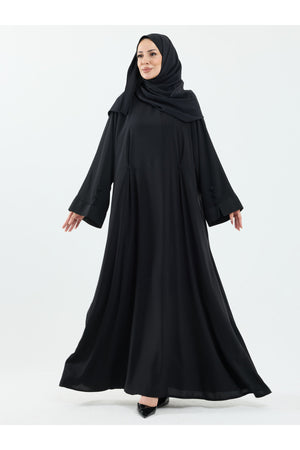 Modest Full-Zip Abaya with Matching Shayla and Button Cuffs — Siyah