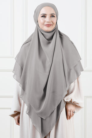 Long Layered Chiffon Khimar with Tie-Back Niqab — Gümüş