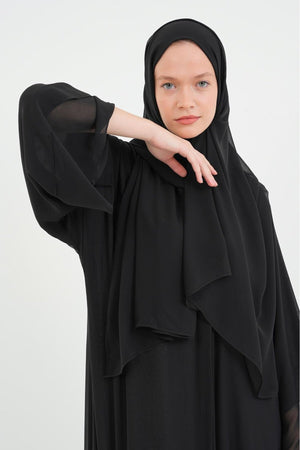 Long Lightweight Abaya and Matching Shawl Set with Snap Closure — Çok Renkli