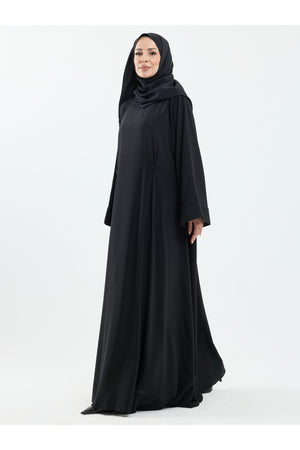 Modest Full-Zip Abaya with Matching Shayla and Button Cuffs — Siyah