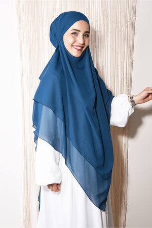 Long Layered Chiffon Khimar with Tie-Back Niqab — Mavi