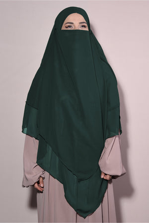 Long Layered Chiffon Khimar with Tie-Back Niqab — Yeşil