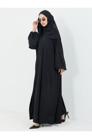 Abaya Set with Embellished Sleeves & Matching Shawl — Siyah