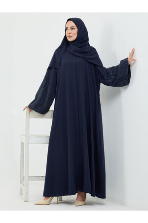 Abaya Set with Embellished Sleeves & Matching Shawl — Lacivert