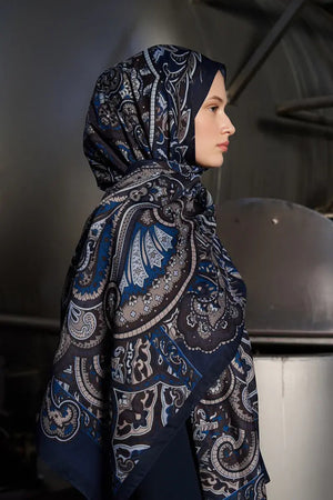 Patterned Polyester Scarf for Modest Styling — Lacivert