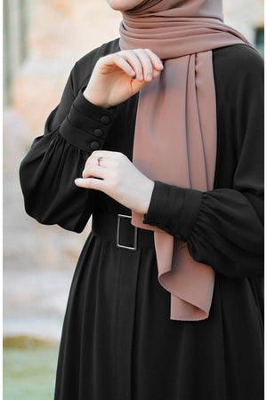 Relaxed Fit Long Crepe Ferace Dress with Adjustable Belt — Siyah