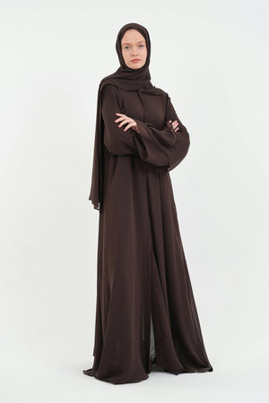 Long Lightweight Abaya and Matching Shawl Set with Snap Closure — aci-kahve