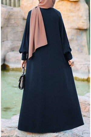 Relaxed Fit Long Crepe Ferace Dress with Adjustable Belt — Lacivert