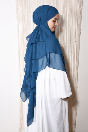 Long Layered Chiffon Khimar with Tie-Back Niqab — Mavi