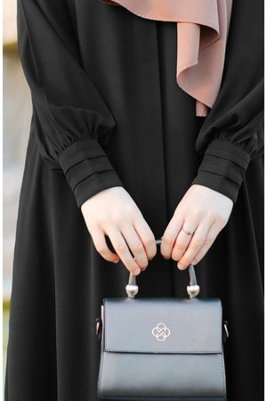 Relaxed Fit Long Crepe Ferace Dress with Adjustable Belt — Siyah