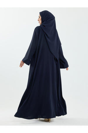 Modest Full-Zip Abaya with Matching Shayla and Button Cuffs — Lacivert