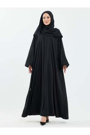 Abaya Set with Embellished Sleeves & Matching Shawl — Siyah