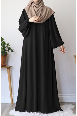 Relaxed Fit Long Modest Dress with Pockets — Siyah
