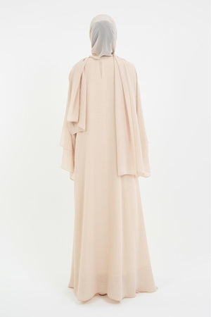 Long Lightweight Abaya and Matching Shawl Set with Snap Closure — acik-bej