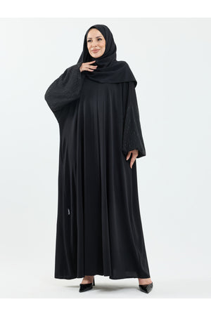 Abaya Set with Embellished Sleeves & Matching Shawl — Siyah