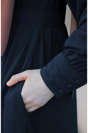 Relaxed Fit Long Crepe Ferace Dress with Adjustable Belt — Lacivert