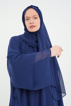 Long Lightweight Abaya and Matching Shawl Set with Snap Closure — acik-lacivert