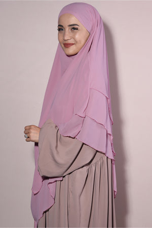 Long Layered Chiffon Khimar with Tie-Back Niqab — pudra-pembesi