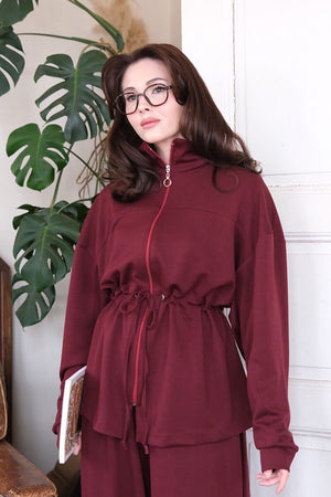 Bordo Oysho Fermuarlı Takım