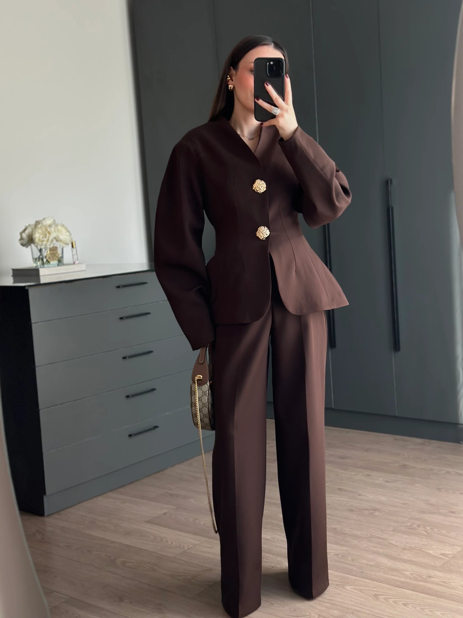 Elegant Balloon Sleeve Tailored Set PT008