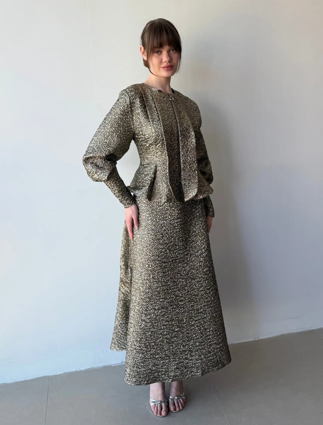 Luxury Jacquard Skirt Set with Front Zipper