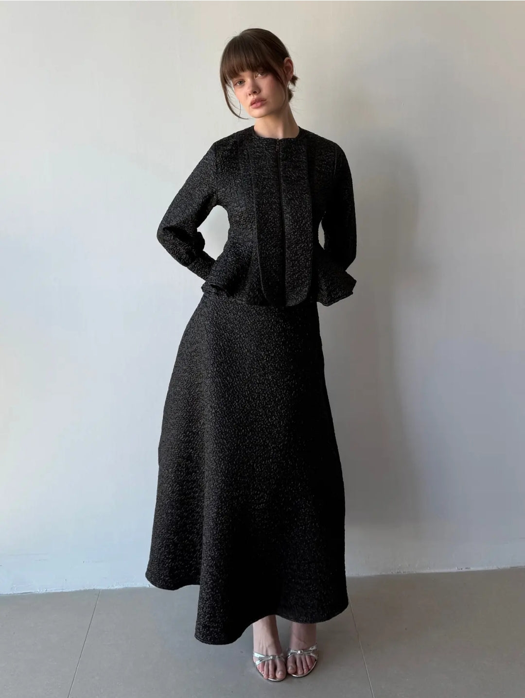 Luxury Jacquard Skirt Set with Front Zipper