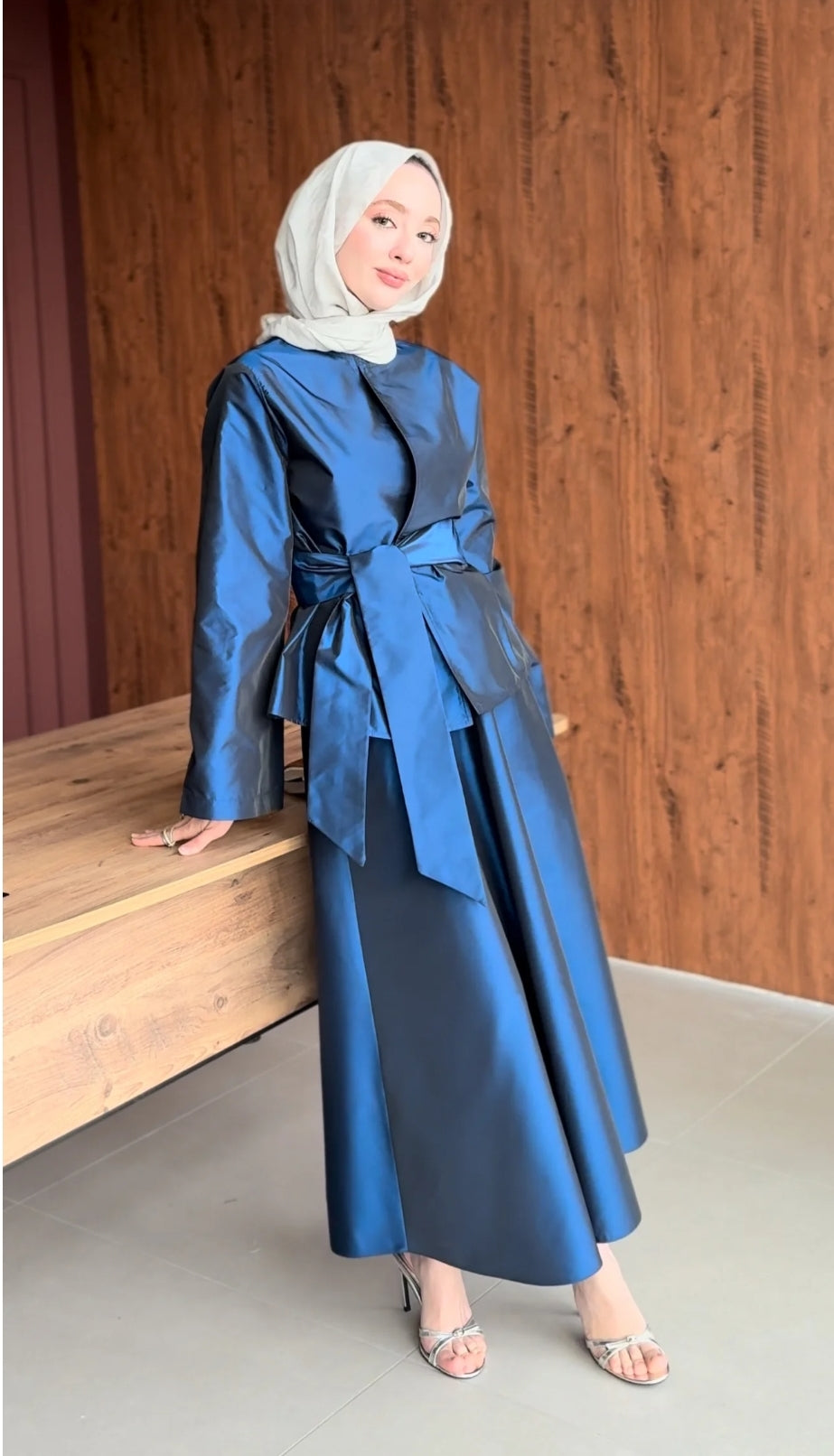 Luxury Taffeta Skirt Set with Gold Buttons