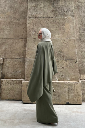 Asymmetric Tencel Set with Flowing Tunic & Wide Trousers — Yesil