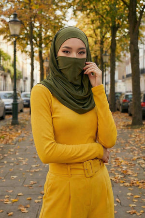 Ready-to-Wear Jersey Bonnet Shawl with Face Covering