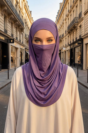 Ready-to-Wear Jersey Bonnet Shawl with Face Covering