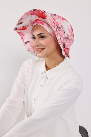 Patterned Turban Bonnet with Detachable Wide-Brim Hat