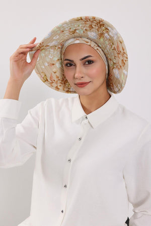 Patterned Turban Bonnet with Detachable Wide-Brim Hat