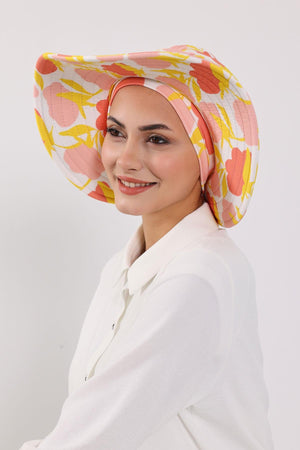 Patterned Turban Bonnet with Detachable Wide-Brim Hat