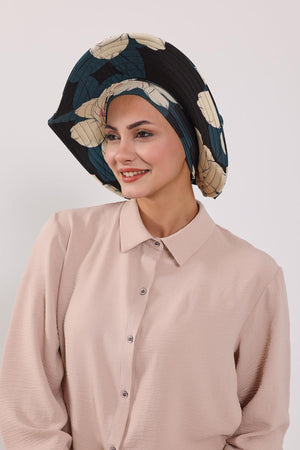 Patterned Turban Bonnet with Detachable Wide-Brim Hat