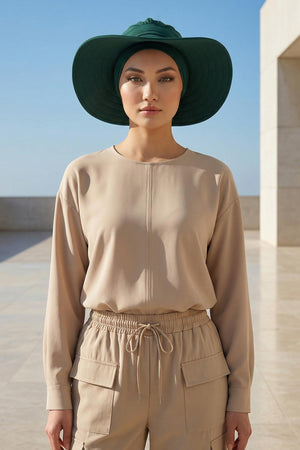 Modest Aerobin Turban Bonnet with Removable Wide-Brim Hat