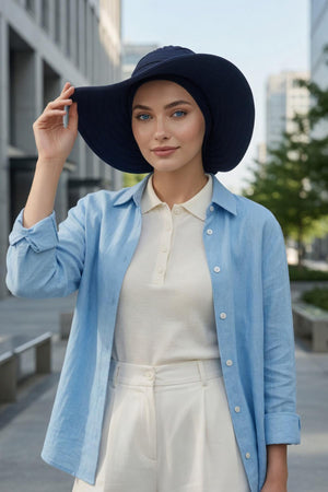 Jersey Bonnet Turban with Wide-Brim Sun Hat