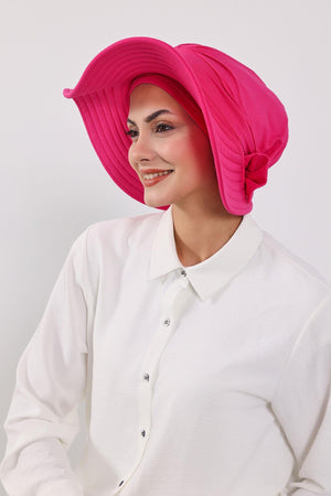 Jersey Bonnet Turban with Wide-Brim Sun Hat