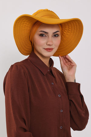 Jersey Bonnet Turban with Wide-Brim Sun Hat