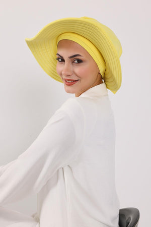 Jersey Bonnet Turban with Wide-Brim Sun Hat