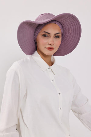 Jersey Bonnet Turban with Wide-Brim Sun Hat