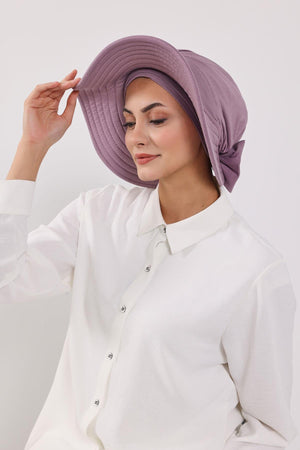 Jersey Bonnet Turban with Wide-Brim Sun Hat